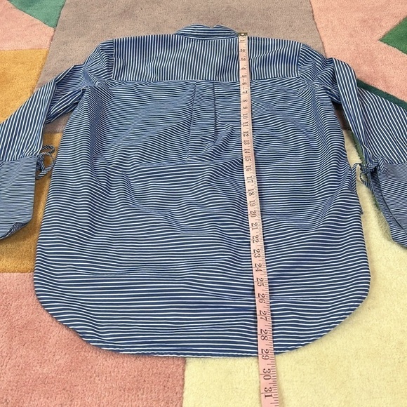 Loft Pin Stripe Bell Sleeve Button Front Blue White Top - Picture 13 of 17